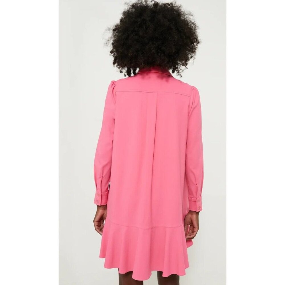 NWT Tuckernuck Hot Pink Crepe Callahan Shirt Dress Size L Lightweight Crepe - Picture 4 of 7